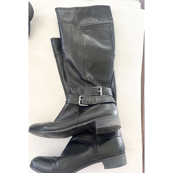 NINE WEST VINT. AMER. WOMEN VASHIZA KNEE-HIGH RIDING BLK LEATHER BOOTS Size 8 - Picture 1 of 7